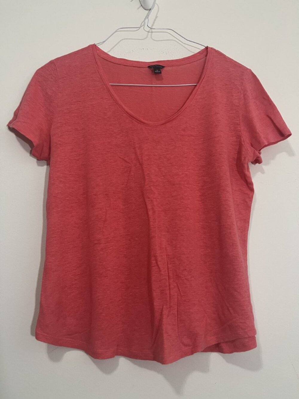 Ann Taylor 100% Linen Scoop Neck Short Sleeve T-Shirt Top Sz M Muted Red Coastal